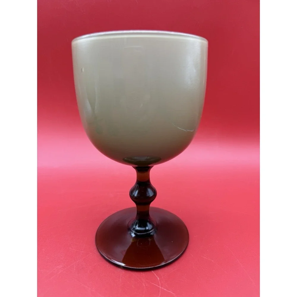 4 Vintage CARLO MORETTI Smoke Taupe/White Cased Glass Water Glasses Goblet 5.75